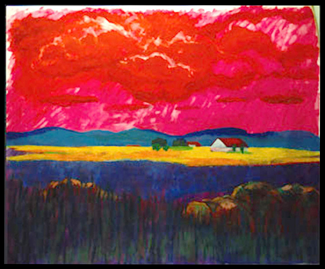 Federico Winqvist Estrada  'Blue Mountain Red Sky', created in 1992, Original Mixed Media.