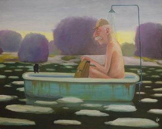 Izya Shlosberg: 'floating', 2018 Oil Painting, Humor. 