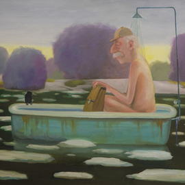 Izya Shlosberg: 'floating', 2018 Oil Painting, Humor. 