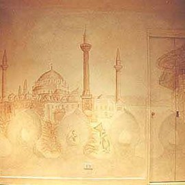 Jean Charles Dicharry: 'Istanbul', 2003 Other Painting, History. Artist Description: Orientalist landscape of Istanbul. One of four walls. Preparation work was a collage inspired by 19 century etchings. Diluted pigments in acrylic medium and varnish. Ageing techniques for authenticity ...