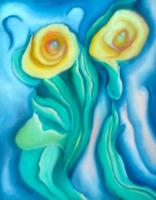 Katie Puenner: 'Calla Lilies', 2015 Oil Painting, Fauna.   This original oil on canvas is illustrative in style and vibrant in color. This gallery wrapped, one of a kind painting would make a great addition to any home or office.  ...