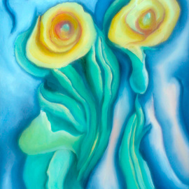 Katie Puenner: 'Calla Lilies', 2015 Oil Painting, Fauna. Artist Description:   This original oil on canvas is illustrative in style and vibrant in color. This gallery wrapped, one of a kind painting would make a great addition to any home or office.  ...