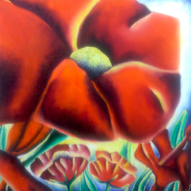 Katie Puenner: 'Red Poppy', 2014 Oil Painting, Botanical. Artist Description:            This original oil on canvas is impressionistic in style and vibrant in color. This gallery wrapped, one of a kind painting would make a great addition to any home or office.           ...