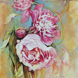Maria Natoli: 'peonies', 2017 Oil Painting, Floral. 