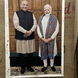 Brijesh Bhavsar: 'with pm sir', 2023 Oil Painting, Famous People. Artist Description: With pm sir...