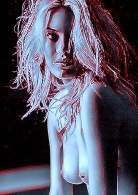 Michael Todd: 'maroon light', 2018 Digital Drawing, nudes. woman topless, portrait, maroon, sexy sensual, sensuous, naked, nude...