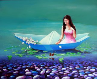 Sabir Haque: 'a journey of childhood', 2016 Acrylic Painting, Surrealism. Everyone Has very beautiful childhood memories. As clear as the water of lake. Like the colorful pebble stones are scattered on the bottom of the heart. I wish travel by boat from invading the childhood days. ...