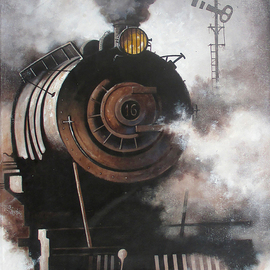 Kishore Pratim Biswas: 'steam locomotives 22', 2023 Acrylic Painting, Impressionism. Artist Description: At that time, I was around 5 to 6 years old.  I lived in a place where locomotives travel around.  And I was always running out to watch them and loved to sketch them.  This was my old memory of childhood.  I try to recall those memories and ...