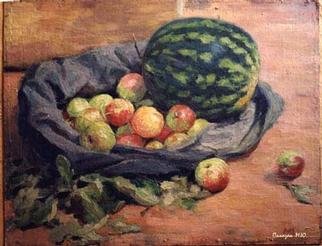 Artist Maksim Pomazan. 'Watermelon And Apples' Artwork Image, Created in 1995, Original Painting Oil. #art #artist