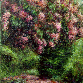Danko Merin: 'garden 9', 2017 Other Painting, Impressionism. Artist Description: The artwork is painted in the oil on canvas technique. In the manner of an impressionist landscape, full of colours and fine strokes that complete the composition of the painting. In the trees and flowers through the colours you can feel a light breeze that vibrates in the ...