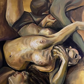 Anastasia Dzhupina: 'emotions tear me apart nr 2', 2023 Oil Painting, Body. Artist Description: As a young painter living amidst the rich artistic heritage of Florence, my passion lies in the creation of figurative oil paintings that delve into the depths of human emotions.  Through my art, I strive to capture the raw essence of our shared human experience, offering a glimpse ...