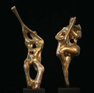 Rogier Ruys: 'Moore music and Sax in Goldleaf', 2015 Other Sculpture, Music.   Figurative Music sculpture Trumpet & Sax in Goldleaf ...