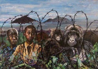 Judith Smith Wilson: 'Am I My Brothers Keeper', 1992 Watercolor, Wildlife. Artist Description:  Painting inspired from trip to Rwanda, East Africa and viewing the mountain gorillas in their natural habitat. Encroachment by the native peoples and poaching have severally altered the gorillas forest home in the Virunga mountain range. Original $2,500. 00.  Open Edition Prints, $45. 00Painting done from ...