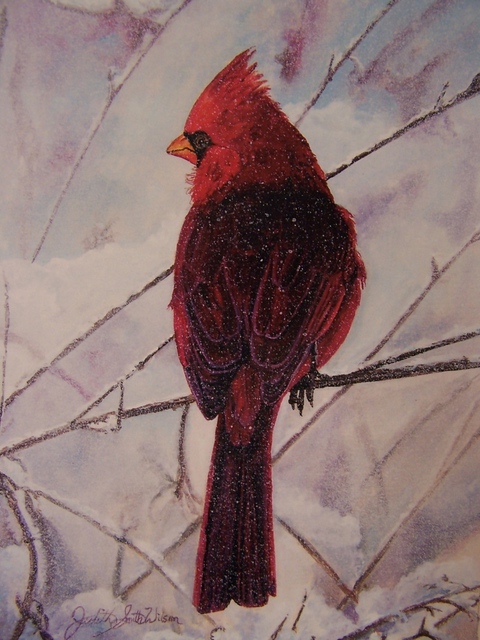 Artist Judith Smith Wilson. 'Cardinal In The Snow' Artwork Image, Created in 2006, Original Pastel. #art #artist