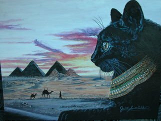 Judith Smith Wilson: 'Egyptian Memorys', 2008 Watercolor, Animals. Artist Description:  Miss Kitty remembering her Egyptian ancestory. 11x14 double matted open edition print, $40. 00. Original $l, 245. 00...