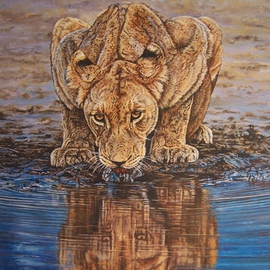 Lioness At Waterhole, Judith Smith Wilson
