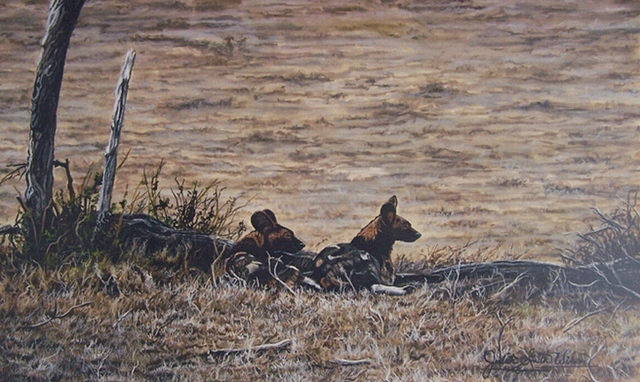 Artist Judith Smith Wilson. 'Wild Dogs Of Africa' Artwork Image, Created in 2001, Original Pastel. #art #artist