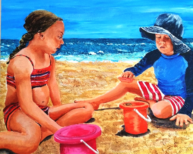 Artist Eli Gross. 'On The Seashore Of Endless Worlds Children Meet' Artwork Image, Created in 2016, Original Painting Acrylic. #art #artist