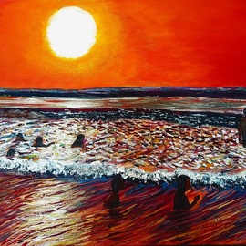 Eli Gross: 'sunset', 2018 Acrylic Painting, Beach. Artist Description: Summer sunset at Netanya beach...