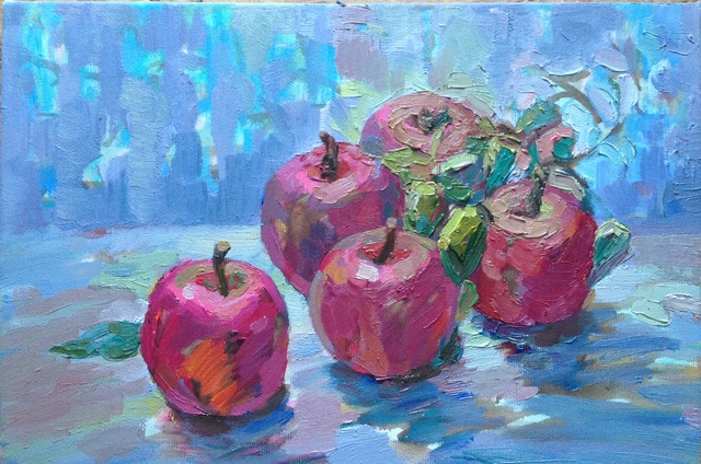 Artist Roman Sergienko. 'Red Apples' Artwork Image, Created in 2020, Original Painting Oil. #art #artist