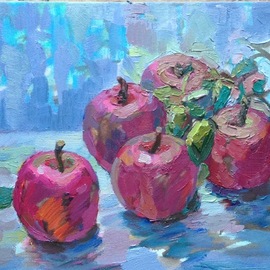 Roman Sergienko: 'red apples', 2020 Oil Painting, Still Life. Artist Description: Red Apples, oil painting on canvas on stretcher, inspired by beauty of still life. It is delivered on stretcher in a protected package. You need no frame, it is ready to hang...