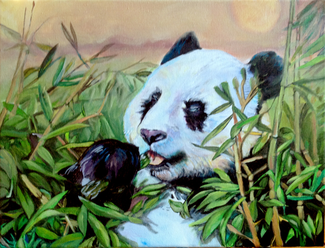 Artist Sue Conditt. 'Panda Lunch' Artwork Image, Created in 2015, Original Painting Acrylic. #art #artist