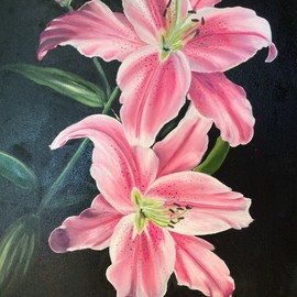 Nataliia Plakhotnyk: 'lilies', 2017 Oil Painting, Floral. Artist Description: painting, oil, flowers, floral, lilies, pink lilies, gift, original, wall decor, art for home, gift for hergift for mother, bedroom painting, bright, gift for valentine s day, gift for birthday...