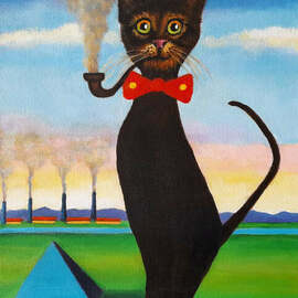 Nikola Golubovski: 'the king of factories', 2022 Acrylic Painting, Cats. Artist Description: cat...