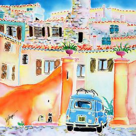 Hisayo Ohta: 'Les voisins', 1999 Other Painting, Travel. Artist Description:    Painting on silk.Village in the Provence, France.                                       ...