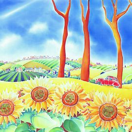 Hisayo Ohta: 'Route of sun flowers', 2009 Other Painting, Travel. Artist Description:  Painting on silk.                                         ...