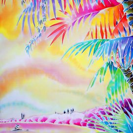Hisayo Ohta: 'Sunset at Kuto beach', 1999 Other Painting, Travel. Artist Description:     Painting on silk.Village in the Provence, France.                                        ...
