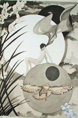 Rhoda Taylor: 'Nothing in life is just black or white', 2015 Illustration, Fantasy.  Fantasy, imagination of life.Ivory mount around picture is two and a half inches wide.The painting is on firm, high quality artboard.            ...