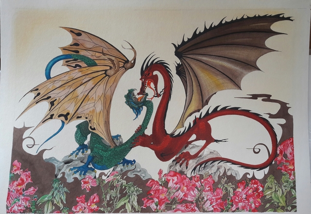 Artist Rhoda Taylor. 'Snap Dragons' Artwork Image, Created in 2017, Original Mixed Media. #art #artist