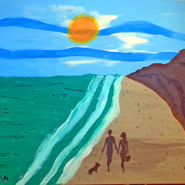 Michael Chatman: 'Beach Stroll', 2013 Acrylic Painting, Landscape. Artist Description:         An acrylic painting of a couple on a beach stroll. ...