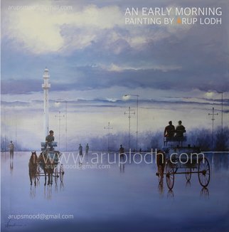 Arup Lodh: 'an early morning kolkata', 2016 Acrylic Painting, Cityscape. Recreate the Magic of EnjoyingKolkata - a word woven with mystery. A city with as many unique interpretations as its people. Italways remained at the center of our curiosities and discussions. There is one more Kolkata which is being passed over to us through stories and tales from our ...