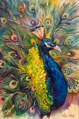 Anju Saran: 'dancing peacock', 2018 Oil Painting, Birds. 