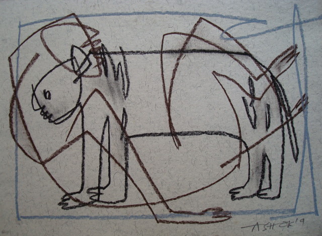 Ashok Kumar  'Man And Animal', created in 2009, Original Drawing Pencil.