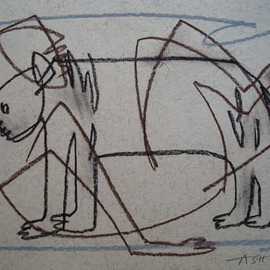 Ashok Kumar Artwork Man and Animal, 2009 Other Drawing, Beauty