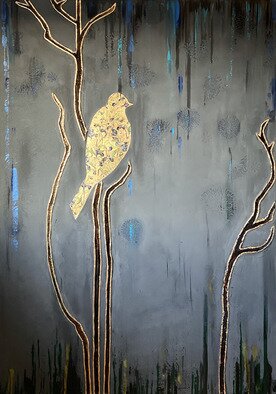 Joanna Michon: 'a golden birds haven', 2023 Mixed Media, Birds. The painting was created on canvas in a mixed technique. The texture of the tree is achieved through a combination a subtle plaster relief, gold and resin. Juxtaposition of the golden bird against the texture, earthy background creates a captivating dialogue between nature and luxury. ...
