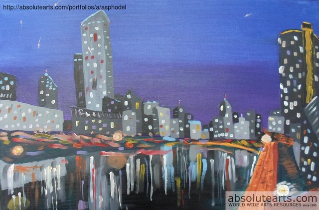 Artist Eliza Donovan. 'Melbourne Skyline At Night' Artwork Image, Created in 2013, Original Painting Acrylic. #art #artist