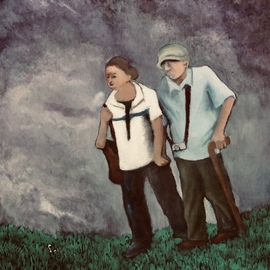 Robert Solari: 'the tourists', 2018 Oil Painting, Americana. Artist Description: While in Florida I saw an elderly couple walking with difficulty trying to make the best of their vacation. I was impressed with their determination. ...