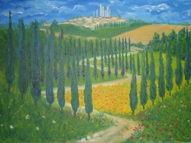 Aurelio Zerla  'San Gimignano Fantasy', created in 2004, Original Painting Acrylic.