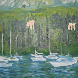 Villas and boats on Lake Garda By Aurelio Zerla