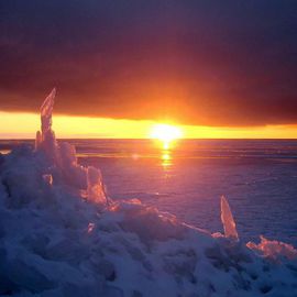 Art Dehls: 'Sentinels', 2007 Color Photograph, Landscape. Artist Description:  Ice blocks and sunset on Lake Manitoba. ...