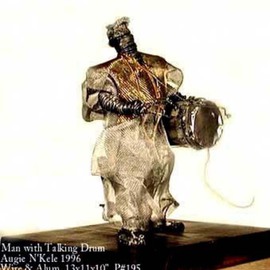 Augie Nkele: 'Man With Talking Drum', 2007 Mixed Media Sculpture, World Culture. Artist Description:  Gutter Guard, Galvanized Wire, Window Screen, Aluminum ...