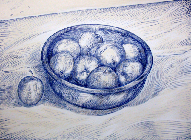 Austen Pinkerton  'Apples In Bowl Monochrome', created in 2009, Original Painting Ink.