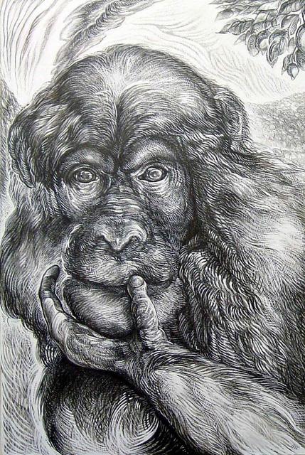 Artist Austen Pinkerton. 'Chimp' Artwork Image, Created in 2006, Original Painting Ink. #art #artist