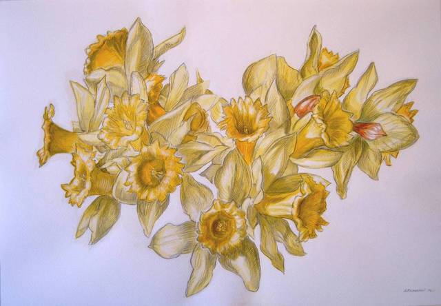 Artist Austen Pinkerton. 'Daffodils' Artwork Image, Created in 2004, Original Painting Ink. #art #artist