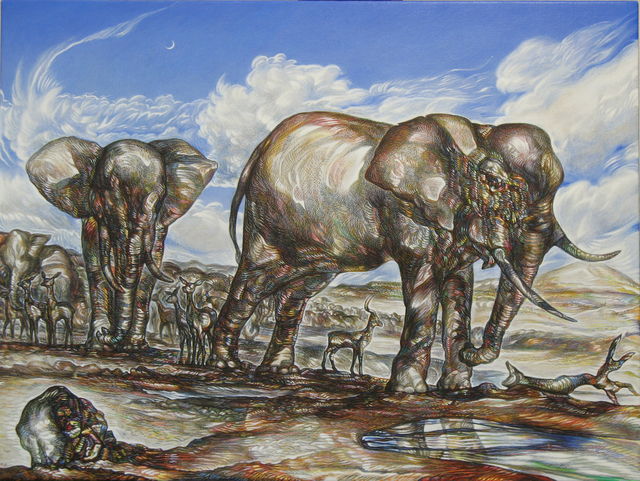 Austen Pinkerton  'Elephants', created in 2009, Original Painting Ink.
