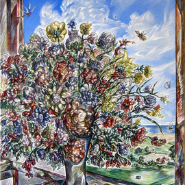 Austen Pinkerton: 'FLOWERS AT OPEN WINDOW', 2012 Acrylic Painting, Floral. Artist Description:        FLOWERS  ...